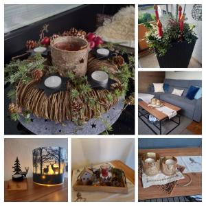a collage of photos with a table and decorations at Harz-Fewo-Wolf in Bad Harzburg +89 photos