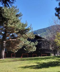 a black building with a tree in front of it at TERRY LODGE-Luxury Apartment-central ski area in Aprica