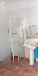 a bathroom with a shower and a sink at Lovely double bed private studio in tullamore town in Tullamore
