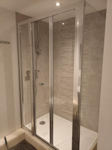 a shower with a glass door in a bathroom at Fabulous 1 bed flat Central Ipswich Parking in Ipswich +18 photos