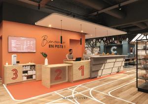 un restaurante con dos personas sentadas en un mostrador en ibis Styles Colombes Paris Ouest (Ouverture Octobre 2025), en Colombes 2 fotos más