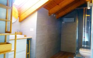 a bathroom with a shower and a sink at Adda River Tower Room in Calolziocorte
