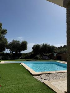 a swimming pool in a yard with green grass at Villa Bellavista Chia in Chia