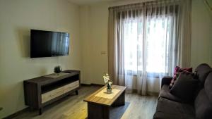 a living room with a couch and a flat screen tv at Apartamentos El Gallo in Marbella