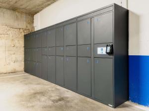 a row of lockers in a locker room at Ibis Budget Madrid Centro Lavapies in Madrid