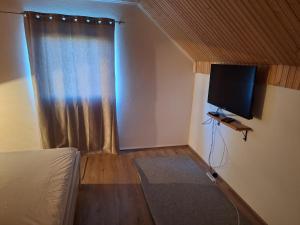 a bedroom with a bed and a television on the wall at Horizont Cemerno 