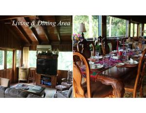 a dining room with a table and a living and dining area at Hidden Paradise Belize in White Hill +9 photos