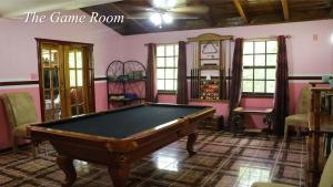 a pool table in a room with pink walls at Hidden Paradise Belize in White Hill