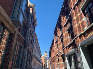 an alley between brick buildings on a city street at Le Studio Compostelle by Maison Brasseurs d'Etoiles - Appartement 2 personnes in Liège