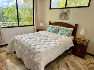 a bedroom with a large bed and two windows at Olas de Oro in Nicoya +12 photos