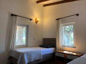 a bedroom with two beds and two windows at Karaincirevleri in Emecik