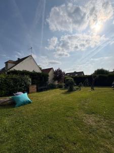 オーヴェル・シュル・オワーズにあるLa Halte des Impressionnistesの家を背景にした草原