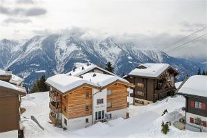 a group of buildings in the snow with mountains at Mon Rêve Bijou in Bettmeralp