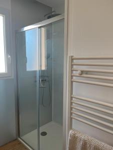 a glass shower stall in a bathroom at L'instant fleuri in Saint-Hippolyte +3 photos