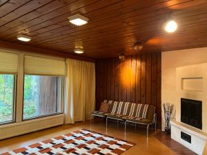 un salon avec un canapé et une cheminée dans l'établissement Casa Peipponen, à Kuopio