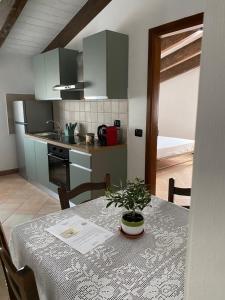 a kitchen with a table with a potted plant on it at Casale Col di Massa Residenza di campagna in Costacciaro