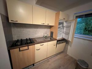 a small kitchen with a sink and a microwave at Wohnung in BadKissingen in Bad Kissingen +7 photos