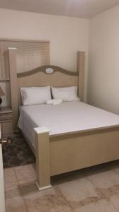 a bedroom with a large bed with white pillows at Hidden oasis in Mandeville +17 photos