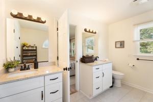 a bathroom with a sink and a toilet and a mirror at Meadow Farm in Holly Springs, NC in Holly Springs +55 photos