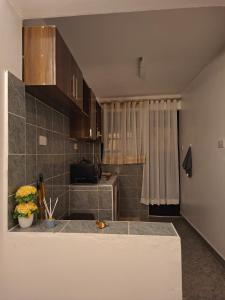 a kitchen with a counter top in a room at Ben's Apartment - Near Ngong Karen in Nairobi