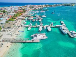 een luchtzicht op een haven met boten in het water bij The Elegance Sailboat in Isla Mujeres +28 foto's