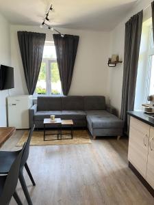a living room with a couch and a table at Chalupa na vesnici - Blansko in Chrudim
