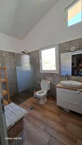 un baño con inodoro y lavabo en Kineta Farmhouse, en Kineta