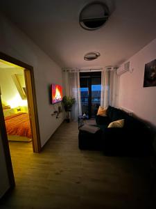una sala de estar con un sofá y una cama en Apartment Athens 2, en Sombor