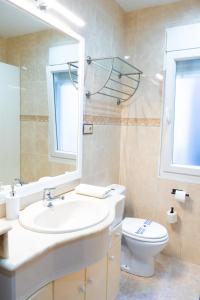 a bathroom with a sink and a toilet and a mirror at La Casa de los Osorios in León