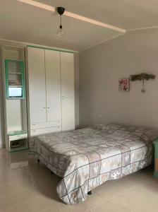 ein Schlafzimmer mit einem Bett und einem Deckenventilator in der Unterkunft AL Castello in Melfi