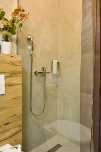 a shower with a glass door in a bathroom at Crystal Everest Apartments in Vrdnik +41 photos