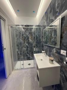 a bathroom with a shower and a white sink at SN Luxury Room & Spa in Foggia