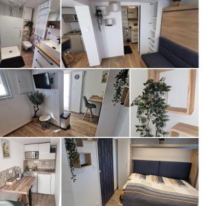 un collage de fotos de un pequeño apartamento en Studio aux portes du Puy duFou, en Les Herbiers 8 fotos más