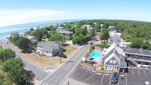 an aerial view of a small town next to the ocean at The Cutty Sark in Dennis Port