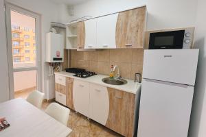a kitchen with a white refrigerator and a sink at Ho-Jack Dream Studio in Roşu
