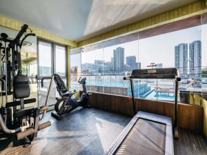 an apartment gym with a view of the city at Mercure Singapore Tyrwhitt in Singapore