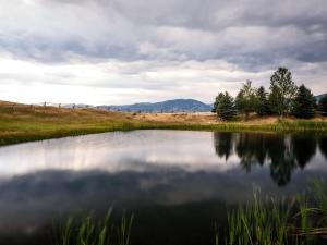 a pond in a field with trees and a fence at 104-Acre Private Ranch Retreat in Paradise Valley Montana in White City +74 photos