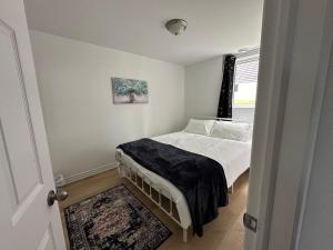 a small bedroom with a bed and a window at City View Charm St John's 1br, 8min To Downtown in Port Rexton