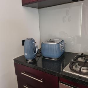 eine Küche mit einer Theke mit einem Toaster und einem Toaster in der Unterkunft Ballarat Heritage Retreat in Nerrina
