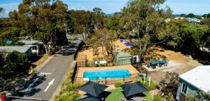 an aerial view of a park with a swimming pool at Pet Friendly Stays - BIG4 Aireys Inlet in Aireys Inlet