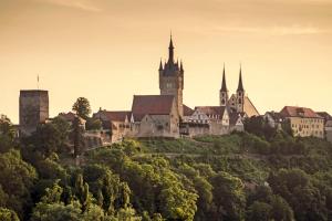 un castello in cima a una collina con alberi di Gästehaus Fernblick a Bad Wimpfen