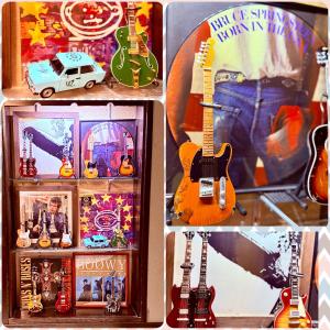a collage of photos with a guitar and a toy car at Central Hotel 中央ホテル in Chikuma