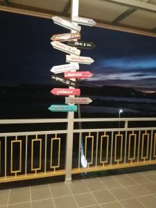a group of signs on a pole in a building at ชมวิว บึงโขงหลง in Ban Don Klang