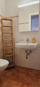 y baño con lavabo, estante y aseo. en Near Crans-Montana, en Venthone
