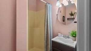 a bathroom with a sink and a shower at Hidden Bear by AvantStay A Central Location in Albrightsville +26 photos