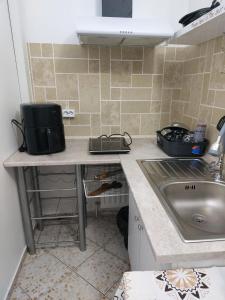 a small kitchen with a sink and a counter at Glow Sahara in Văleni