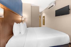 a bedroom with a large white bed and a flat screen tv at Quality Inn Centre-Ville in Montréal +36 photos