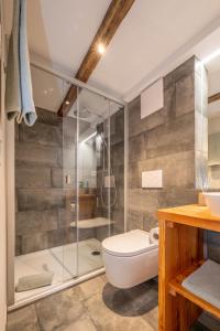 a bathroom with a glass shower and a toilet at The Maisonette, the luxury edition in the center by Inspiring Places Zermatt in Zermatt
