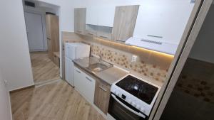 a small kitchen with a sink and a stove at Stan na dan Bor Apartman in Bor