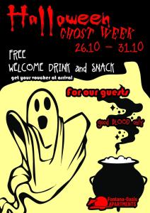 a poster for a horror event with a ghost and a pot of blood at Mobile Fontana Oasis in Castelnuovo del Garda